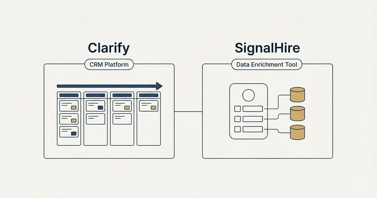 Side-by-side panels: Clarify vs SignalHire (CRM Platform, Data Enrichment Tool)