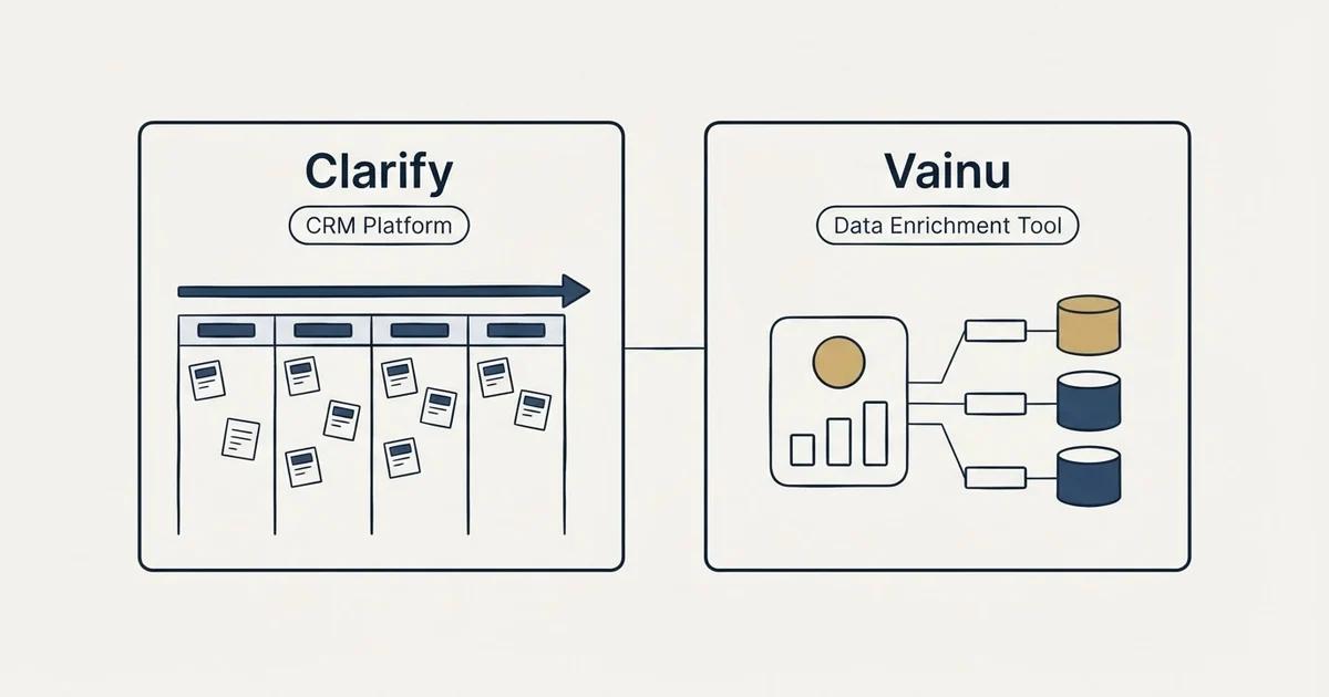 Side-by-side panels: Clarify vs Vainu (CRM Platform, Data Enrichment Tool)