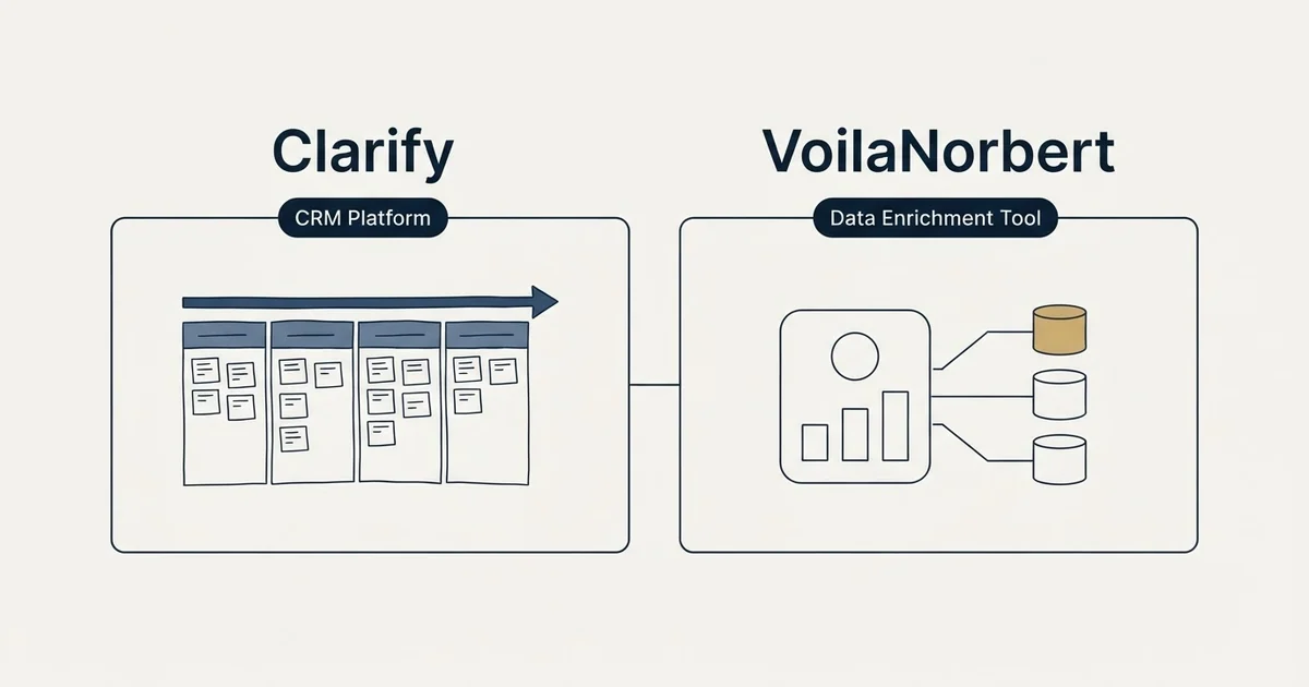 Side-by-side panels: Clarify vs VoilaNorbert (CRM Platform, Data Enrichment Tool)