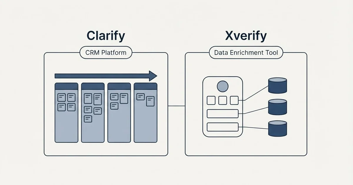 Side-by-side panels: Clarify vs Xverify (CRM Platform, Data Enrichment Tool)