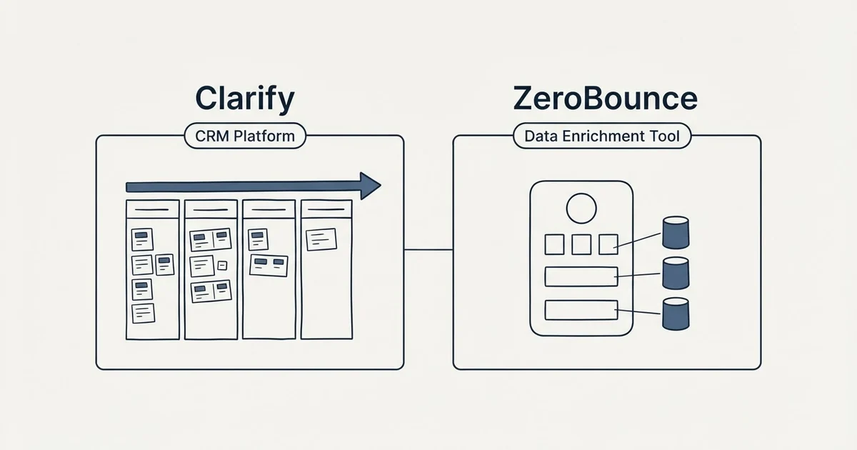 Side-by-side panels: Clarify vs ZeroBounce (CRM Platform, Data Enrichment Tool)