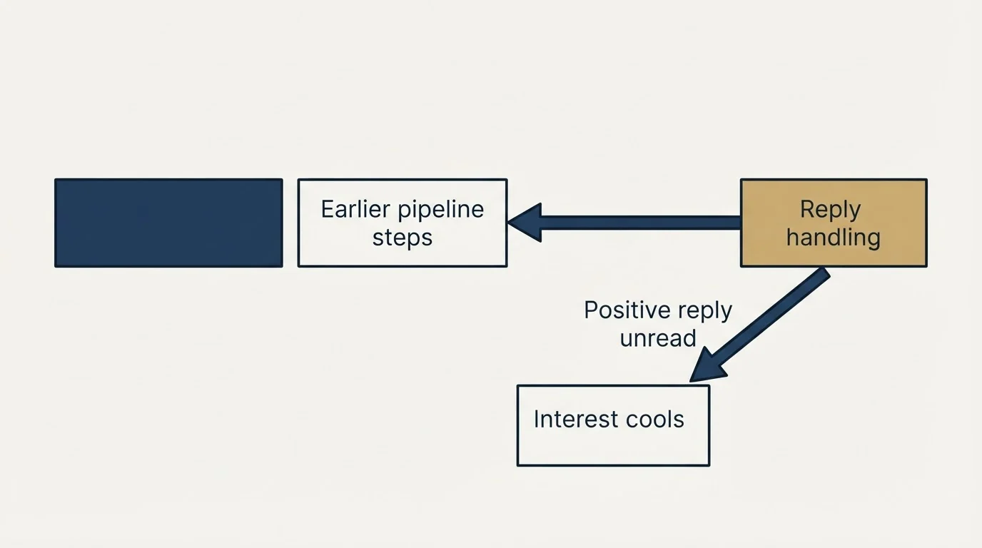 Schematic: Where To Start (Reply handling, Earlier pipeline steps, Positive reply unread, Interest cools)
