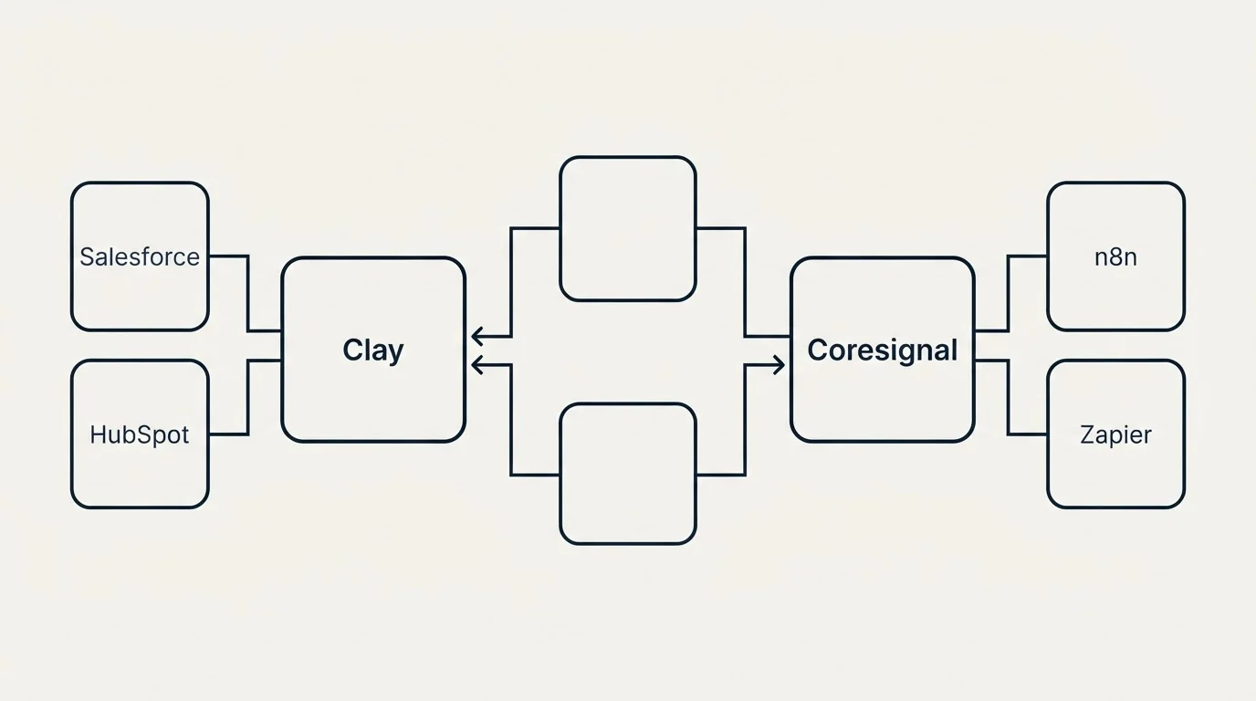 Integration flow: Integration Ecosystem (Clay, Coresignal, Salesforce, n8n)