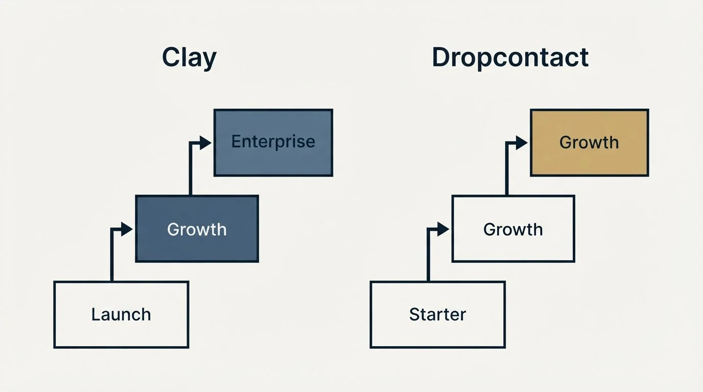 Pricing ladder: Pricing Comparison (Clay, Dropcontact, Launch, Starter)