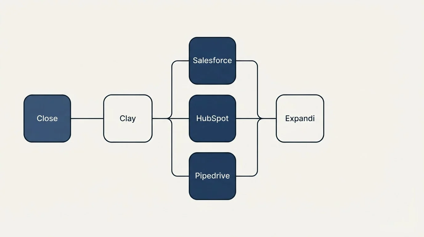 Integration flow: Integration Ecosystem (Clay, Expandi, Salesforce, HubSpot)