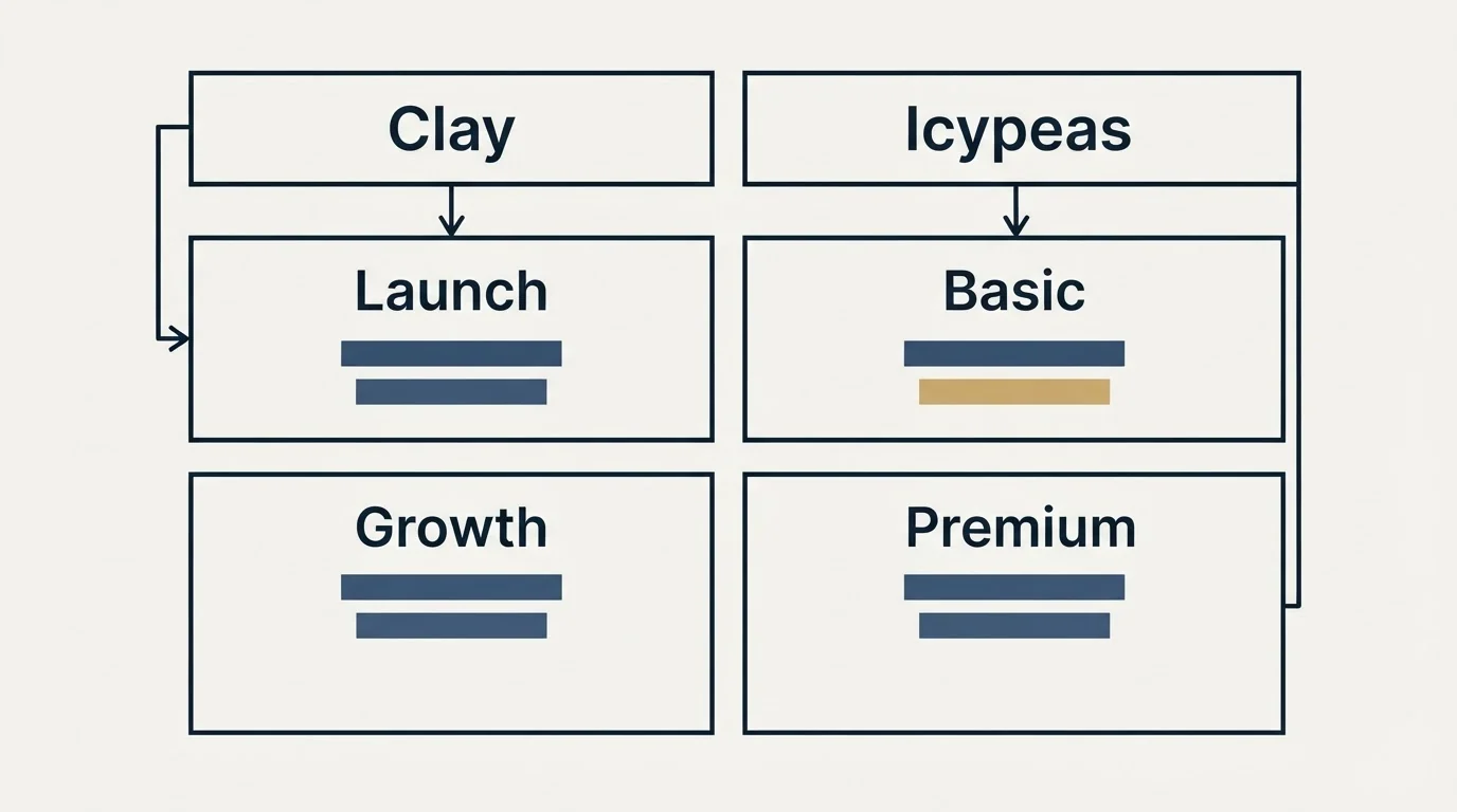 Pricing table: Pricing Comparison (Clay, Icypeas, Launch, Basic)