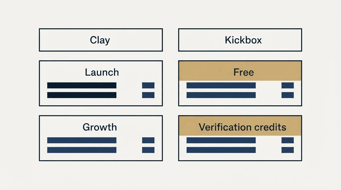 Pricing table: Pricing Comparison (Clay, Kickbox, Launch, Free)