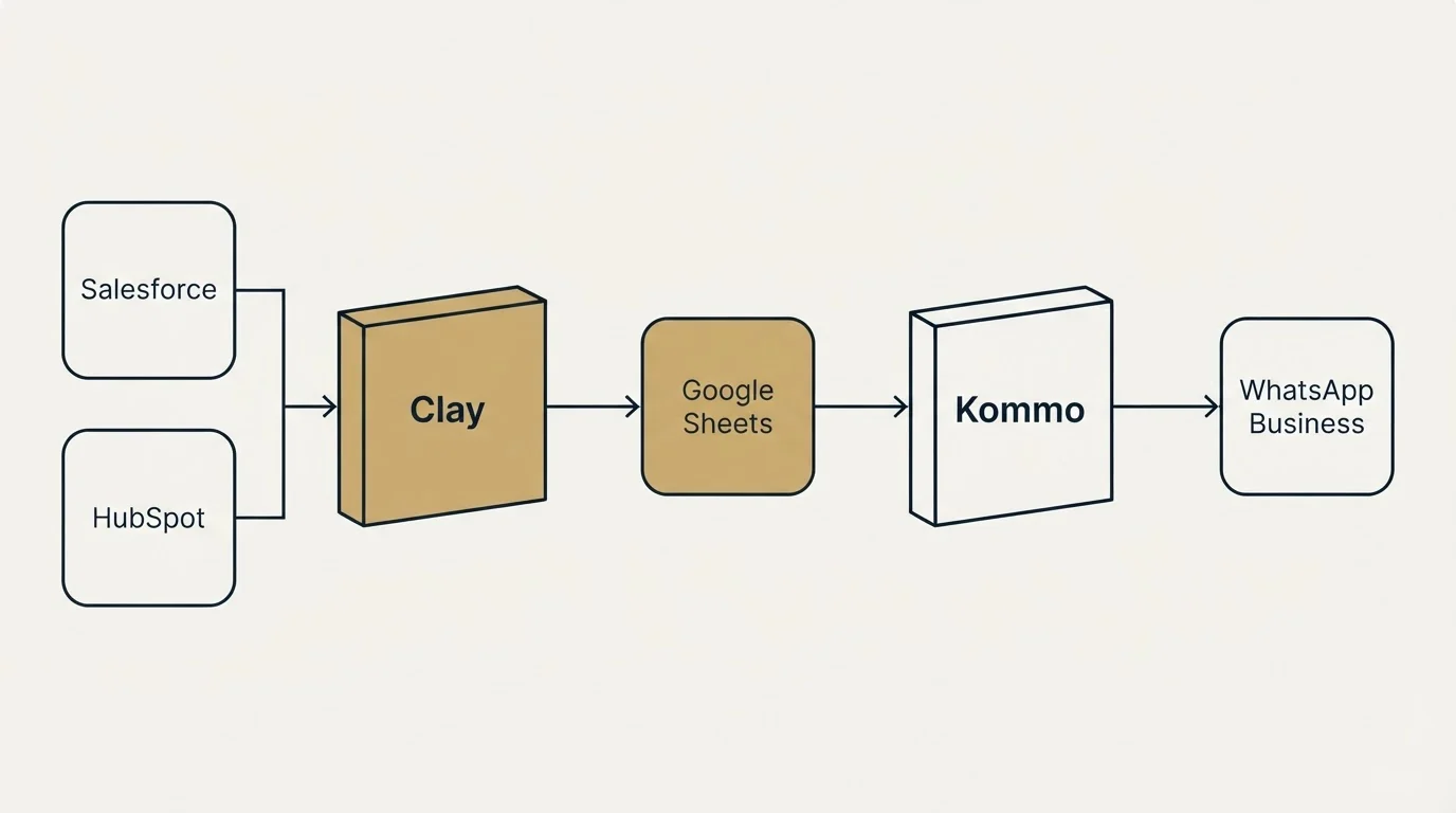 Integration flow: Integration Ecosystem (Clay, Kommo, Google Sheets, Salesforce)