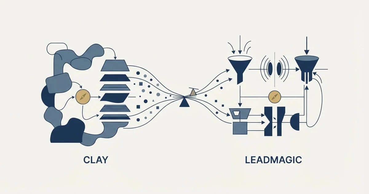 Editorial illustration for Clay vs LeadMagic