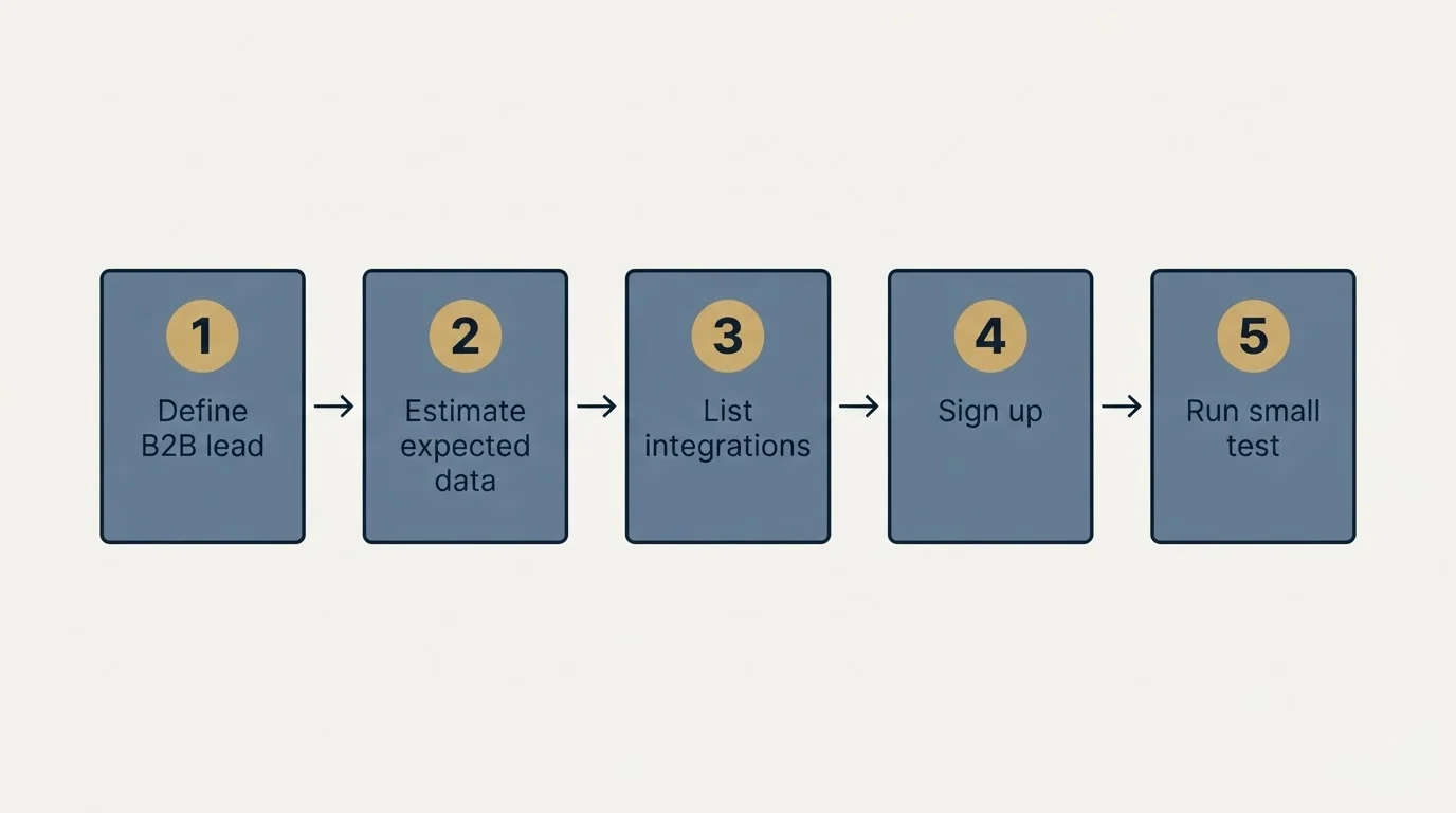 Step sequence: Getting Started Checklist (Define B2B lead, Estimate expected data, List integrations, Sign up)
