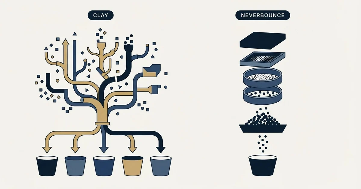 Editorial illustration for Clay vs NeverBounce