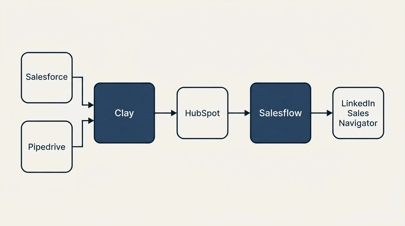 Integration flow: Integration Ecosystem (Clay, Salesflow, HubSpot, Salesforce)