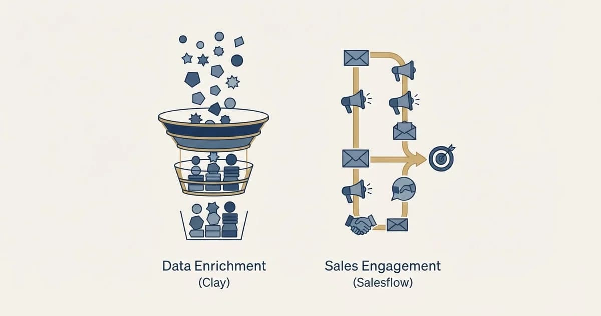 Editorial illustration for Clay vs Salesflow