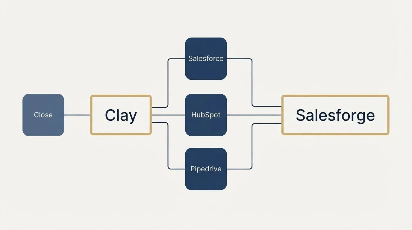 Integration flow: Integration Ecosystem (Clay, Salesforge, Salesforce, HubSpot)