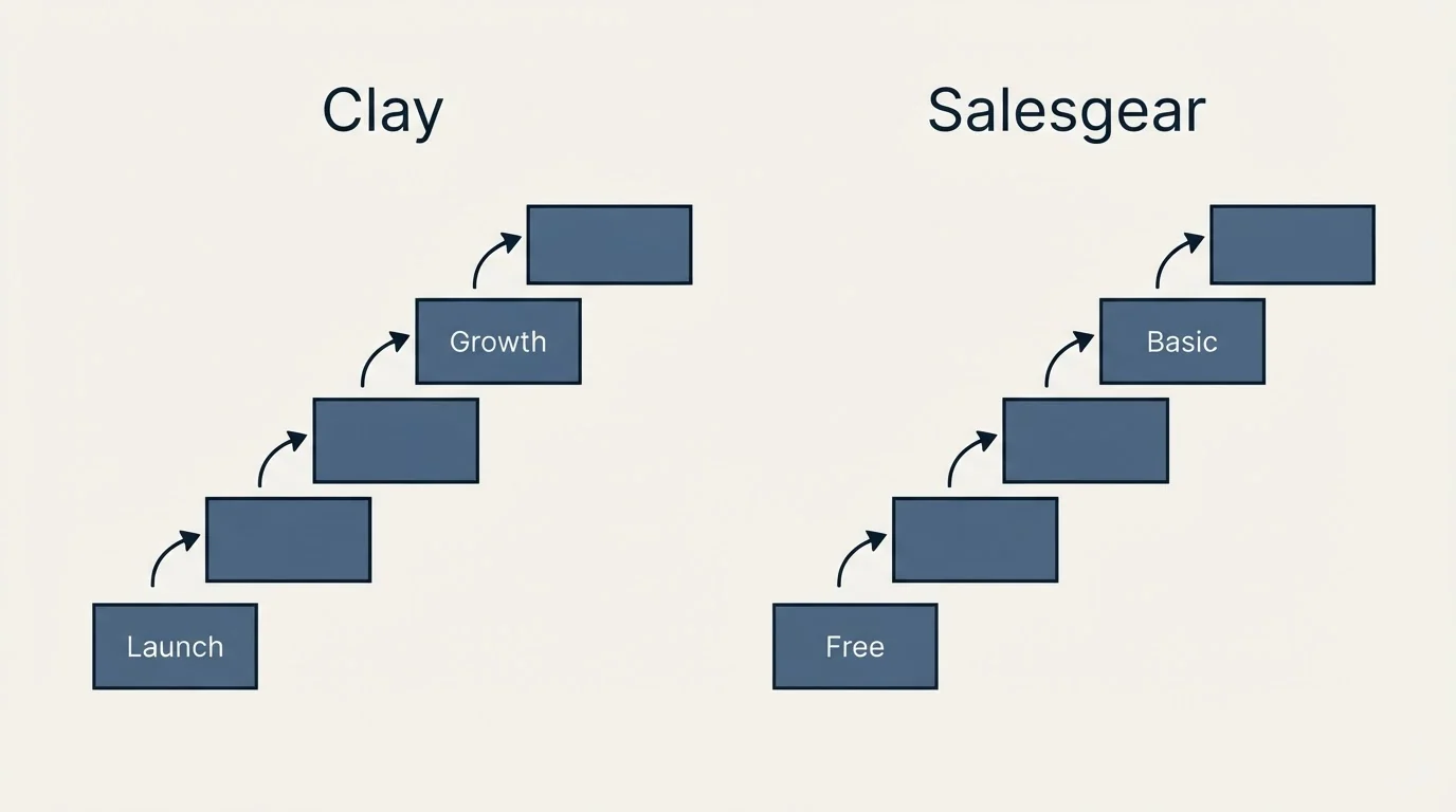 Pricing ladder: Pricing Comparison (Clay, Salesgear, Launch, Free)