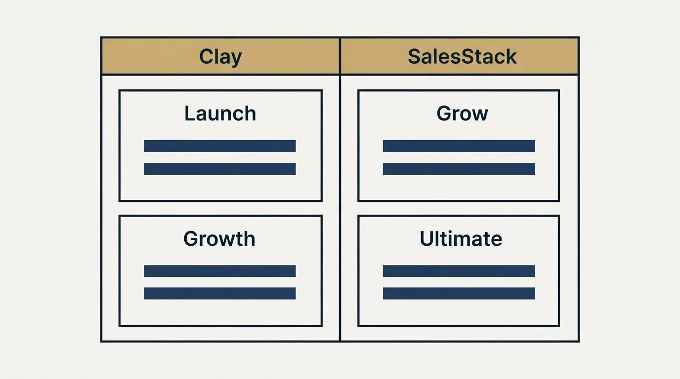 Pricing table: Pricing Comparison (Clay, SalesStack, Launch, Grow)