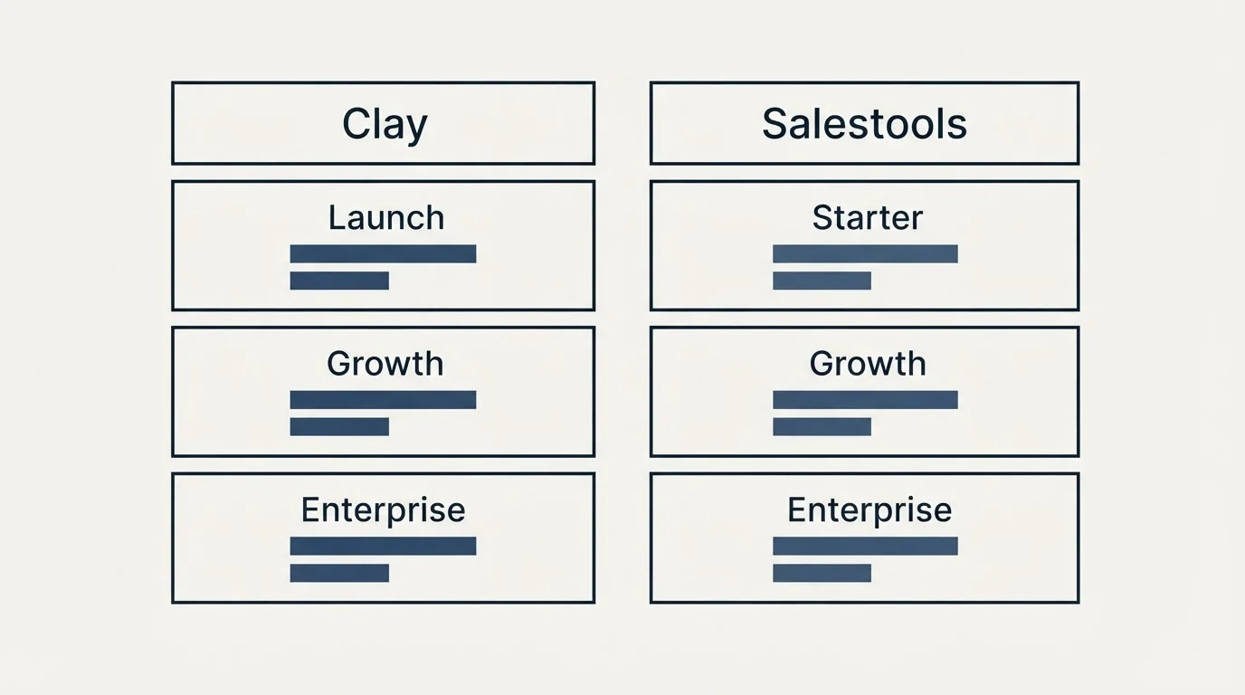 Pricing table: Pricing Comparison (Clay, Salestools, Launch, Starter)
