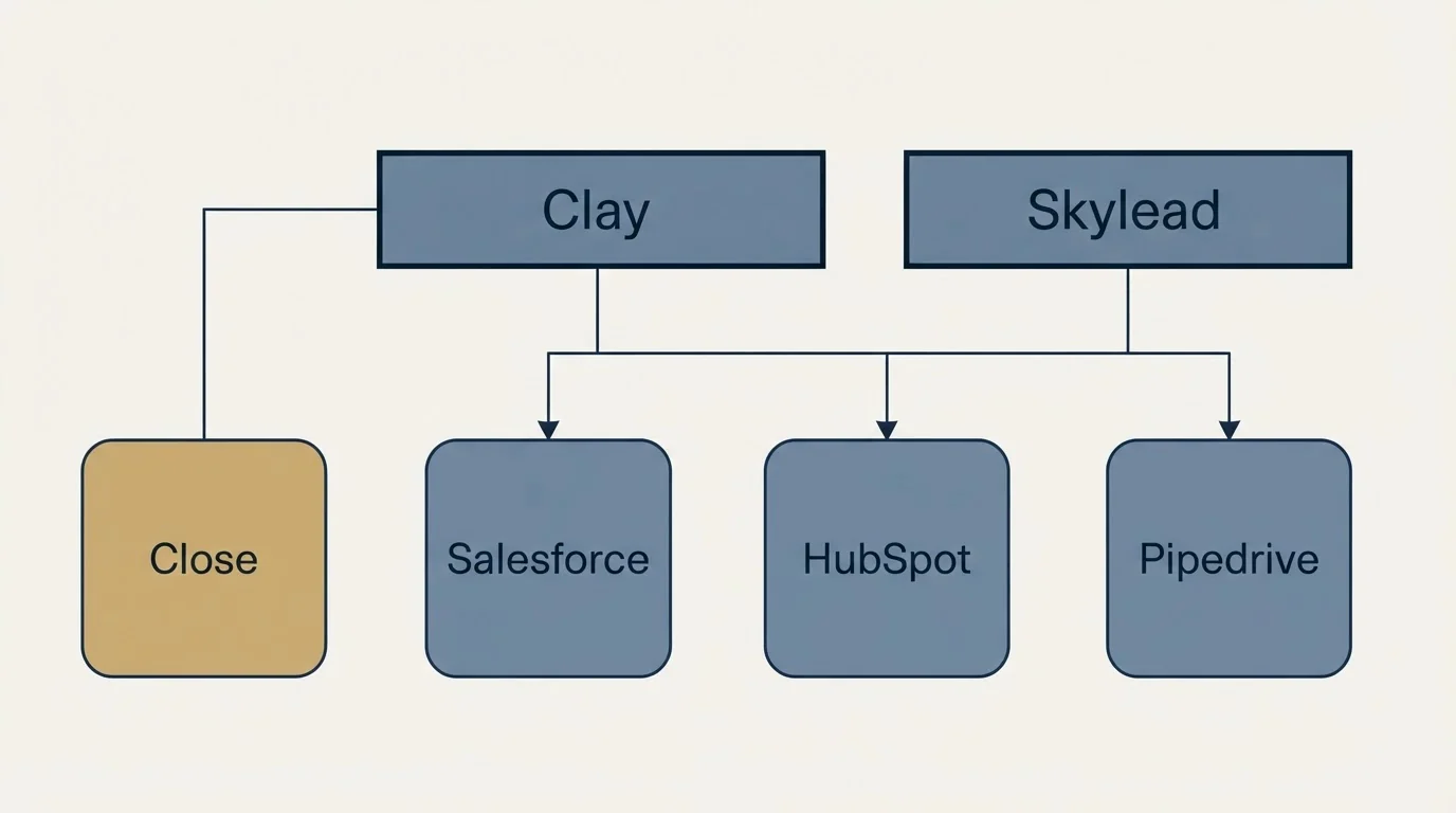 Integration grid: Integration Ecosystem (Clay, Skylead, Salesforce, HubSpot)