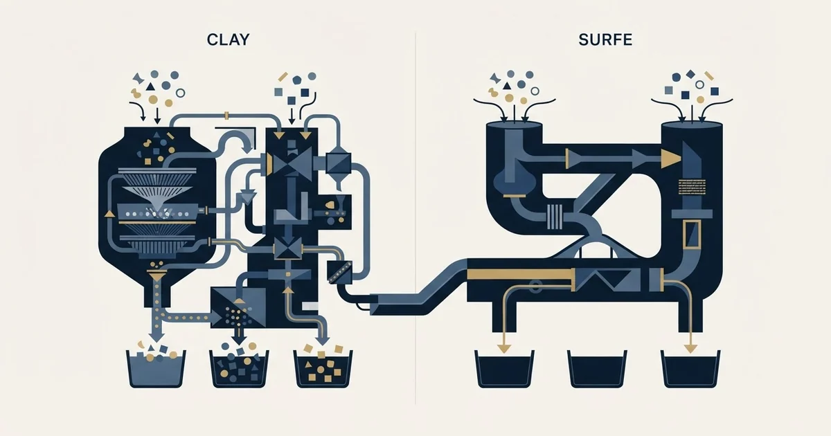 Editorial illustration for Clay vs Surfe