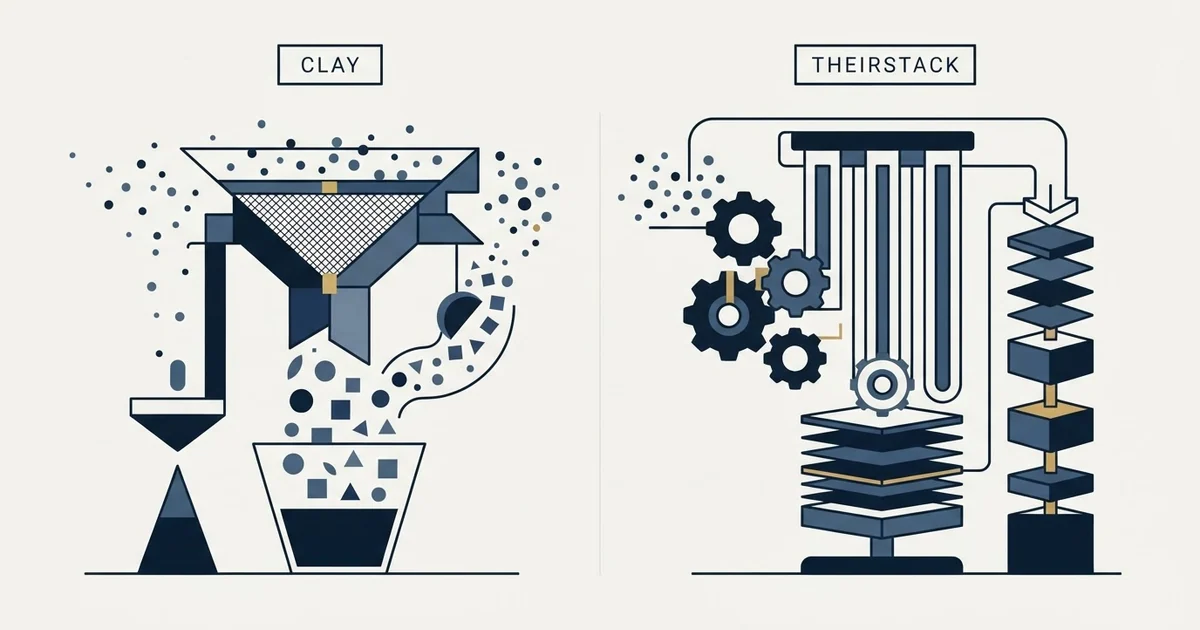 Editorial illustration for Clay vs TheirStack