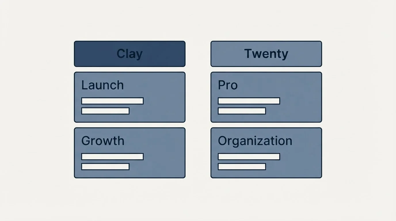 Pricing table: Pricing Comparison (Clay, Twenty, Launch, Pro)
