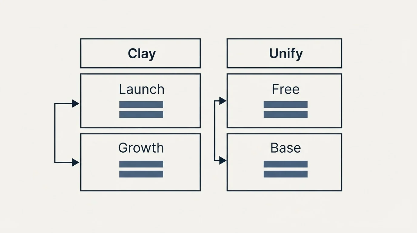 Pricing table: Pricing Comparison (Clay, Unify, Launch, Free)