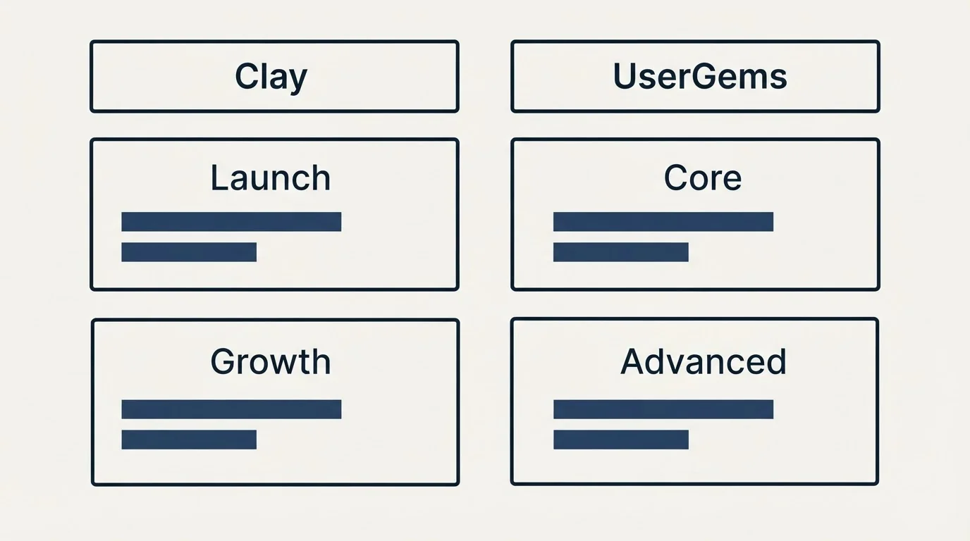 Pricing table: Pricing Comparison (Clay, UserGems, Launch, Core)