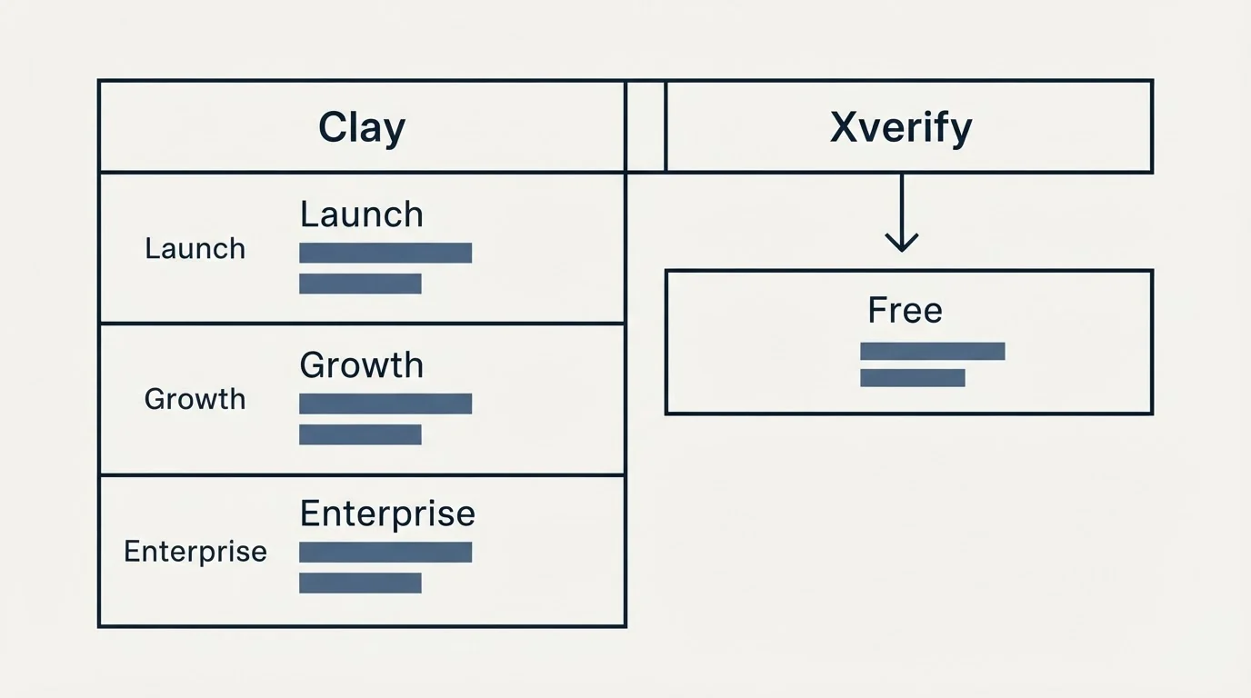 Pricing table: Pricing Comparison (Clay, Xverify, Launch, Free)
