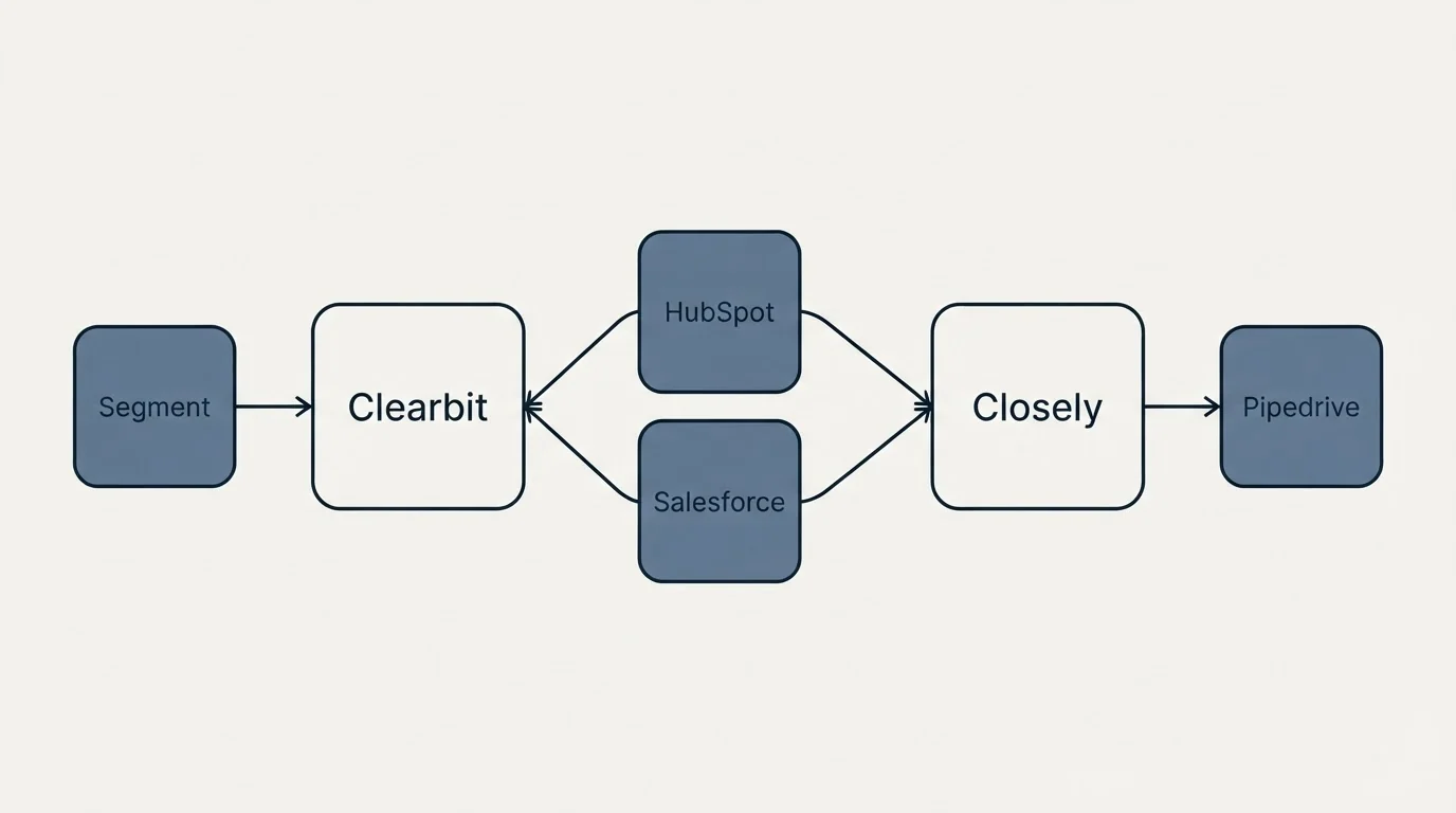 Integration schematic: Integration Ecosystem (Clearbit, Closely, HubSpot, Salesforce)