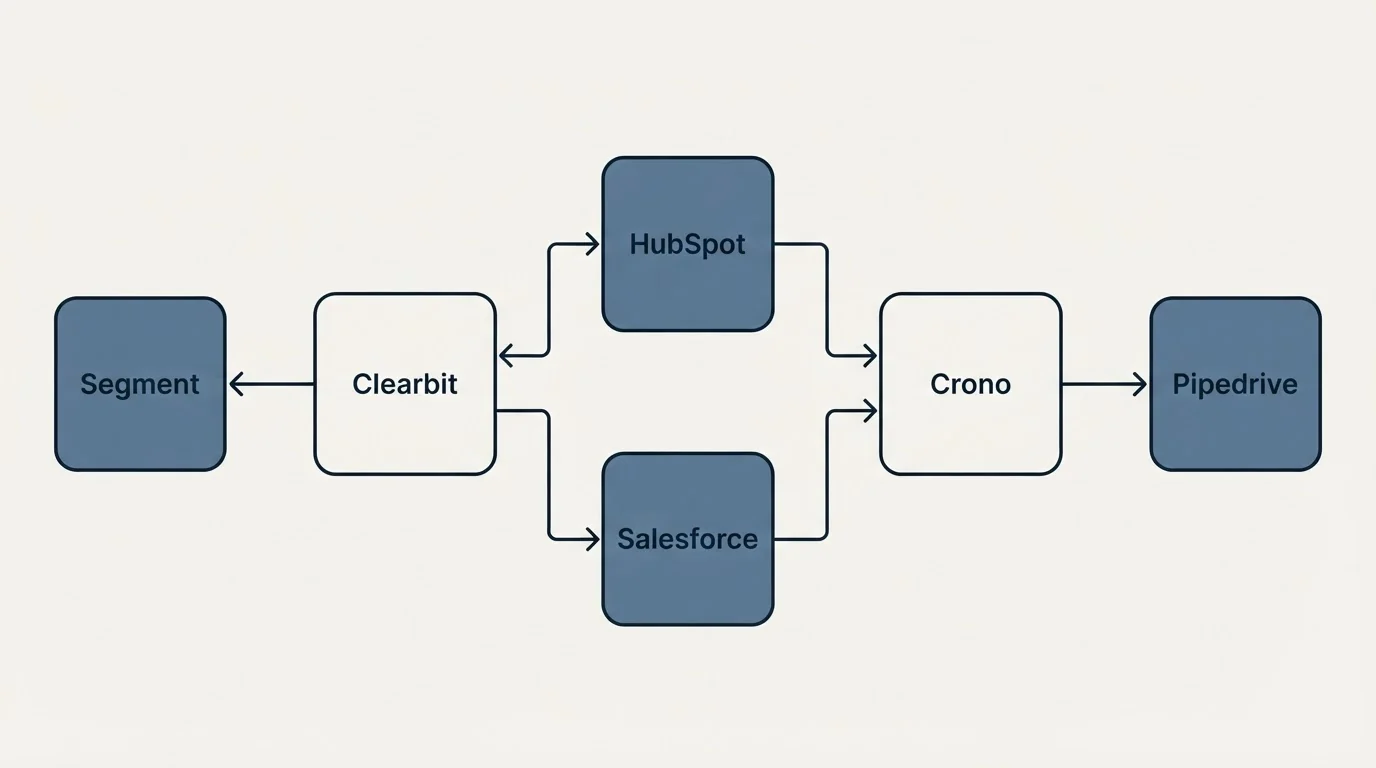 Integration flow: Integration Ecosystem (Clearbit, Crono, HubSpot, Salesforce)