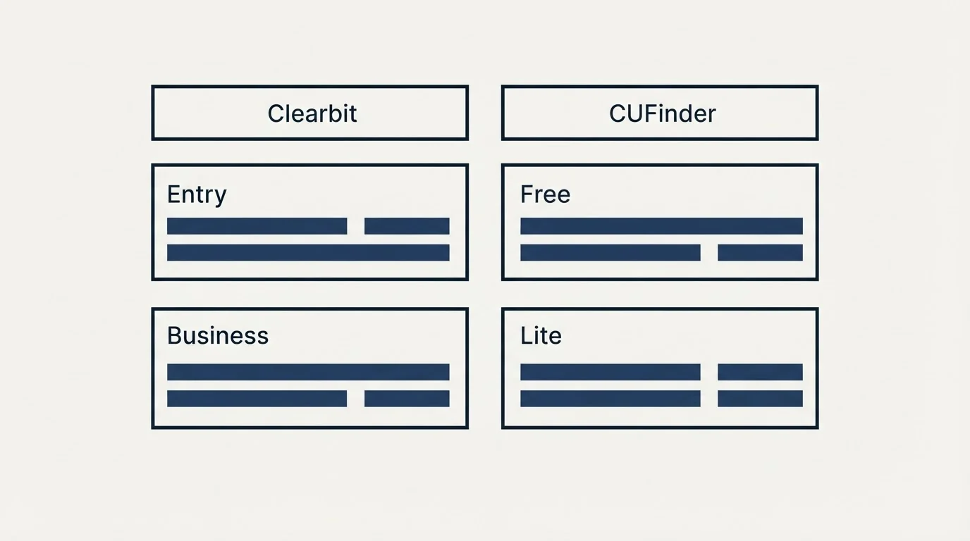 Pricing table: Pricing Comparison (Clearbit, CUFinder, Entry, Free)