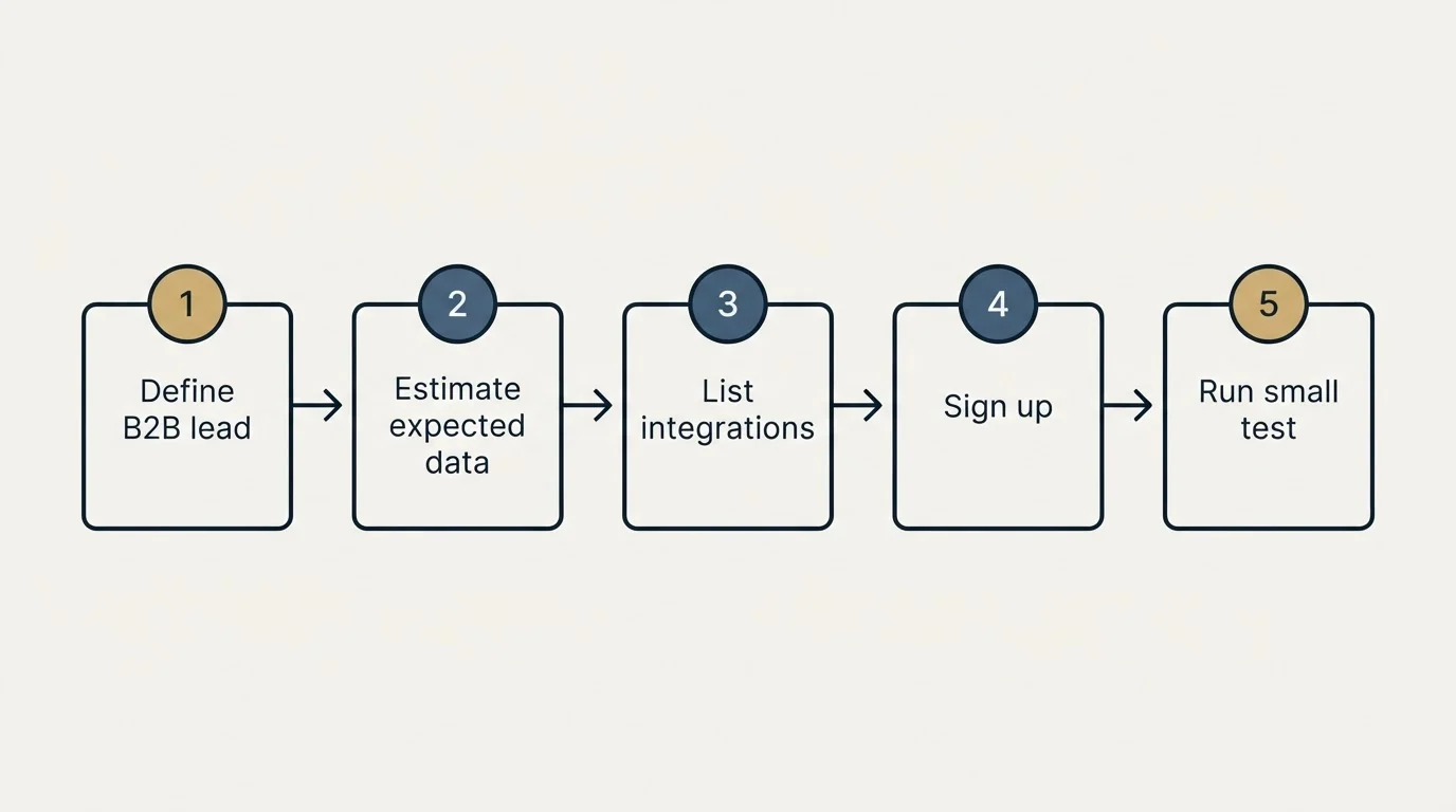 Step sequence: Getting Started Checklist (Define B2B lead, Estimate expected data, List integrations, Sign up)