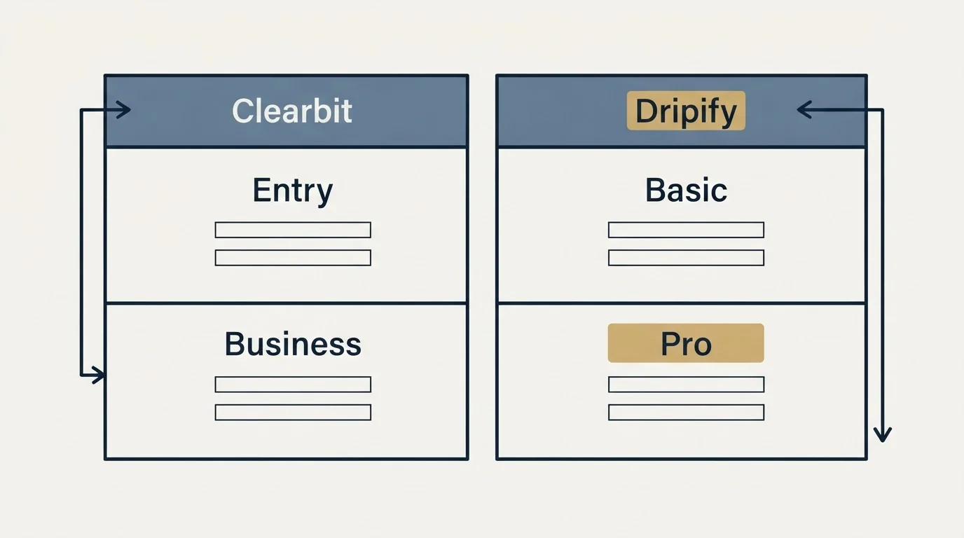 Pricing table: Pricing Comparison (Clearbit, Dripify, Entry, Basic)