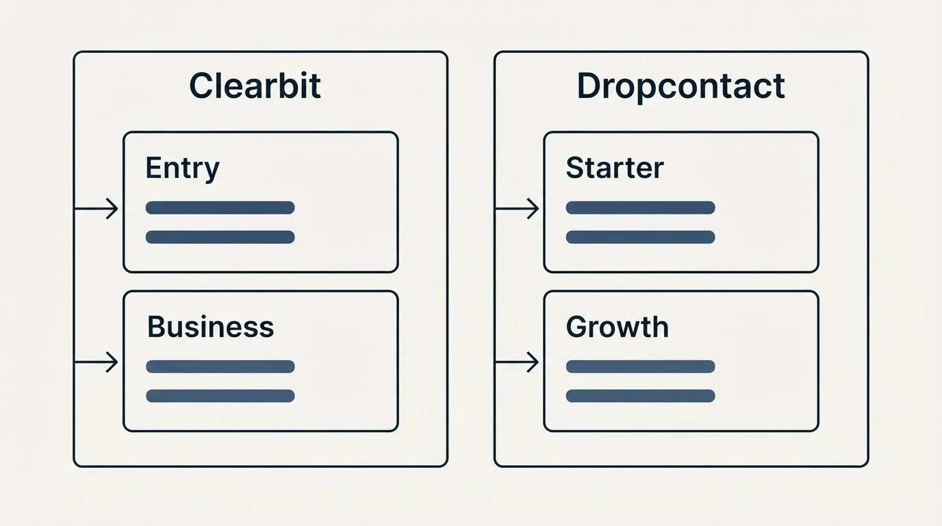Pricing panels: Pricing Comparison (Clearbit, Dropcontact, Entry, Starter)