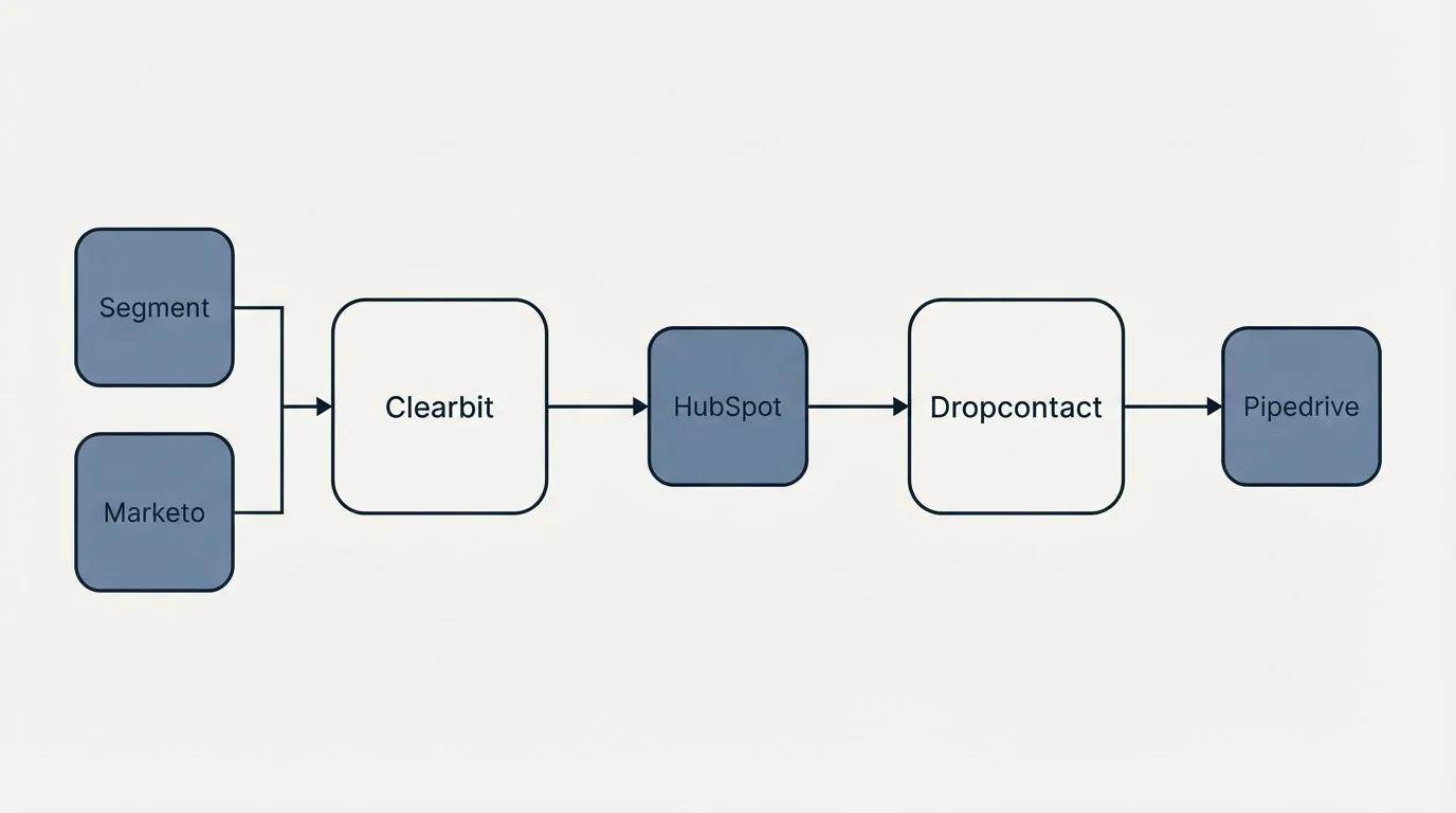Integration flow: Integration Ecosystem (Clearbit, Dropcontact, HubSpot, Segment)