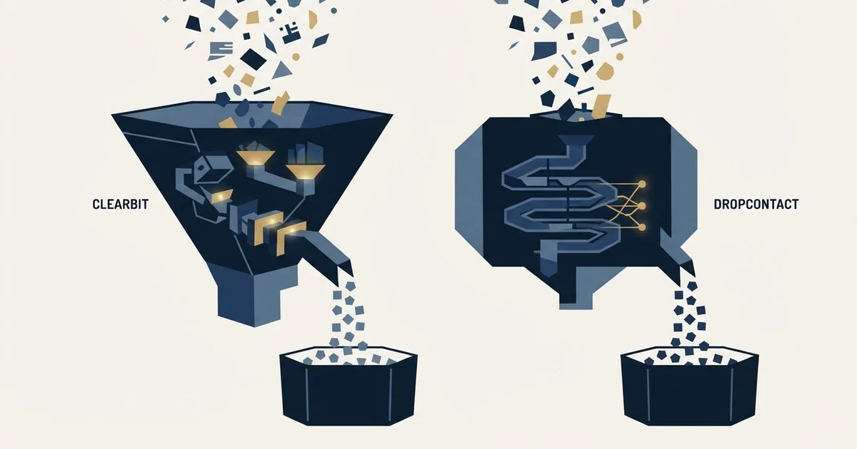 Editorial illustration for Clearbit vs Dropcontact