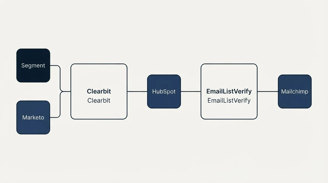 Integration flow: Integration Ecosystem (Clearbit, EmailListVerify, HubSpot, Segment)