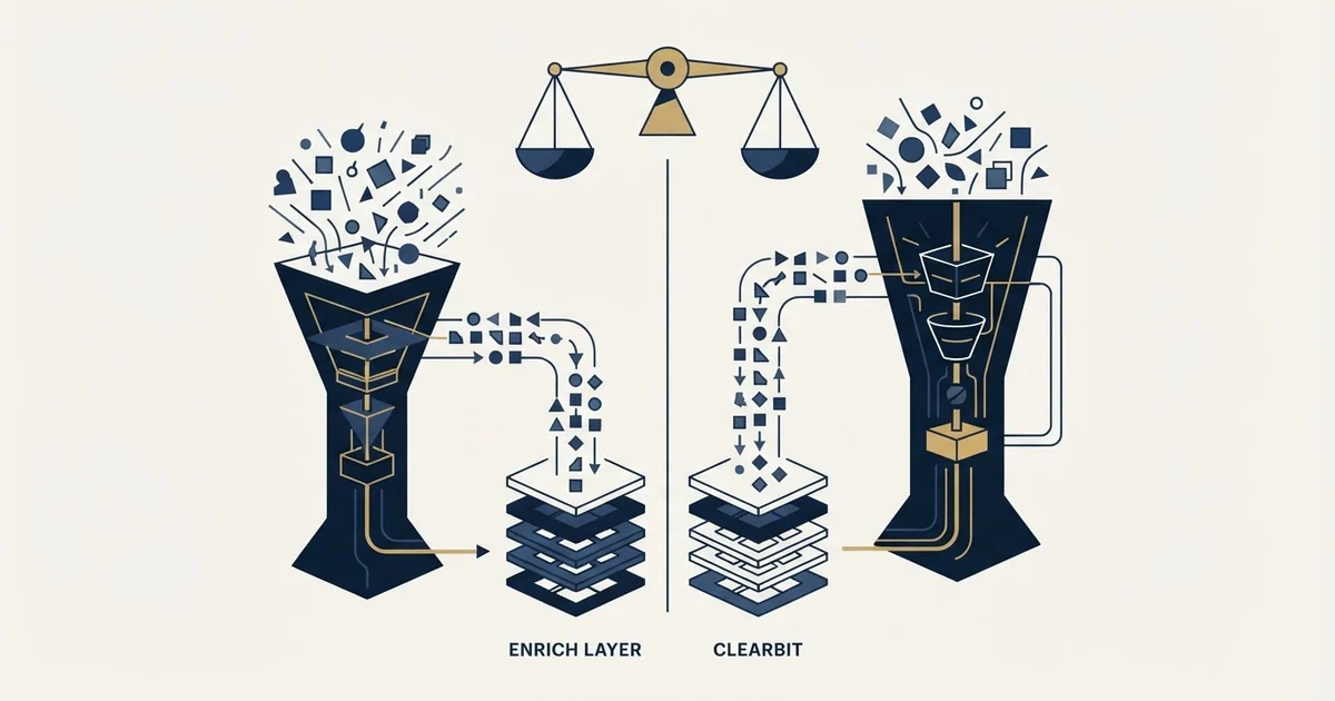 Editorial illustration for Clearbit vs Enrich Layer