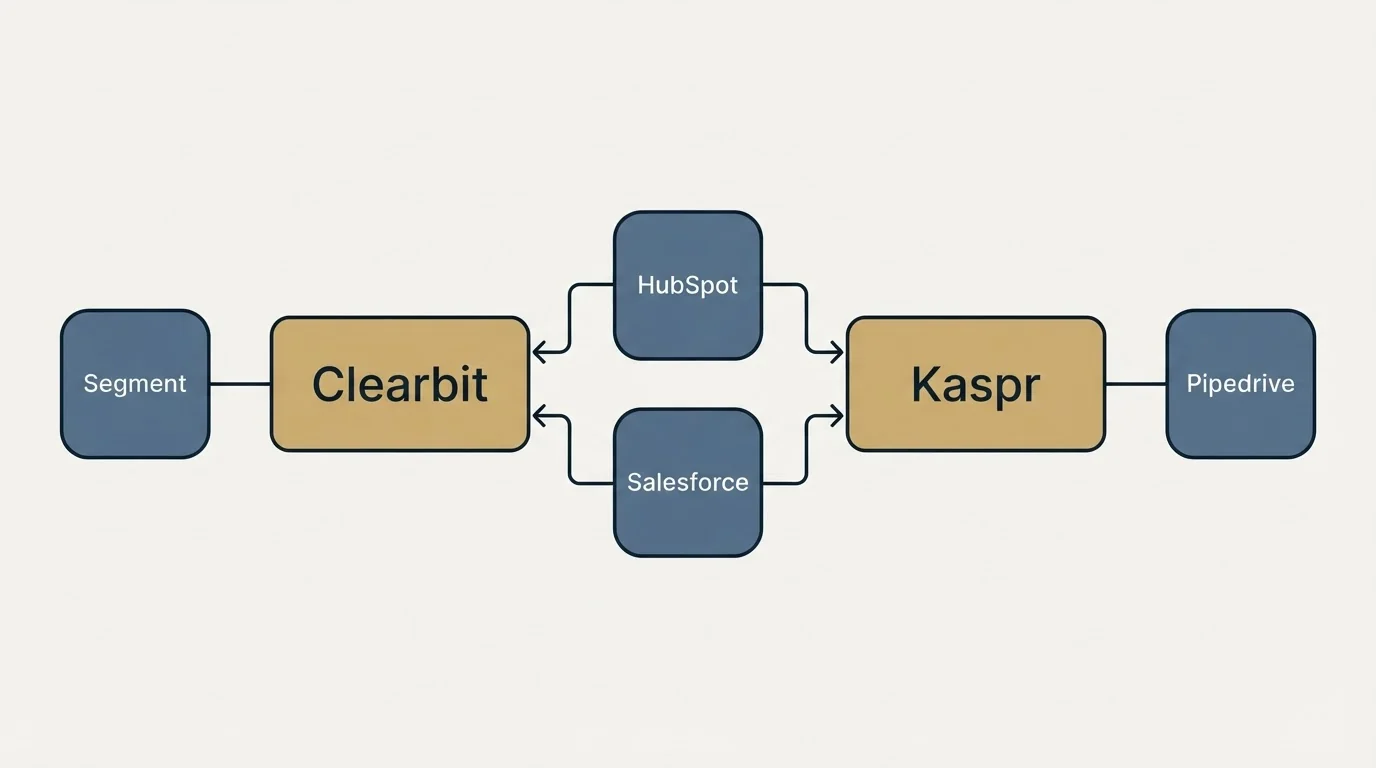 Integration schematic: Integration Ecosystem (Clearbit, Kaspr, HubSpot, Salesforce)