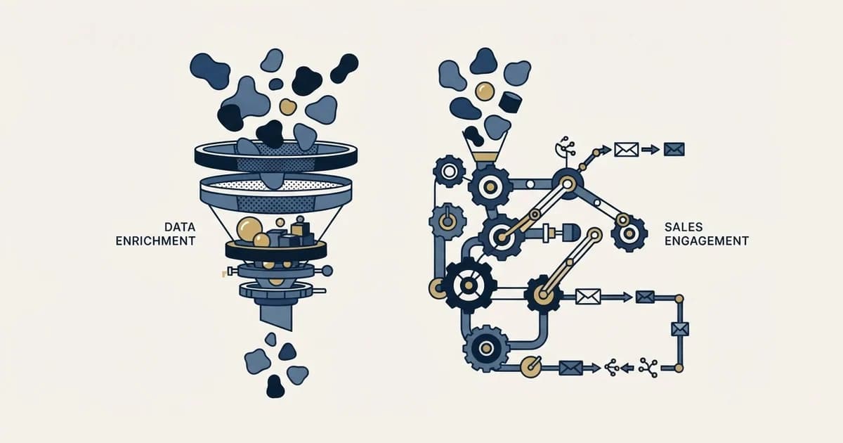 Editorial illustration for Clearbit vs La Growth Machine