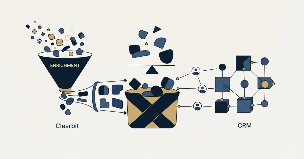 Editorial illustration for Clearbit vs Less Annoying CRM