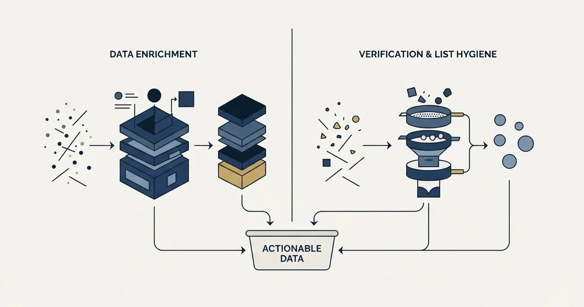 Editorial illustration for Clearbit vs MailerCheck