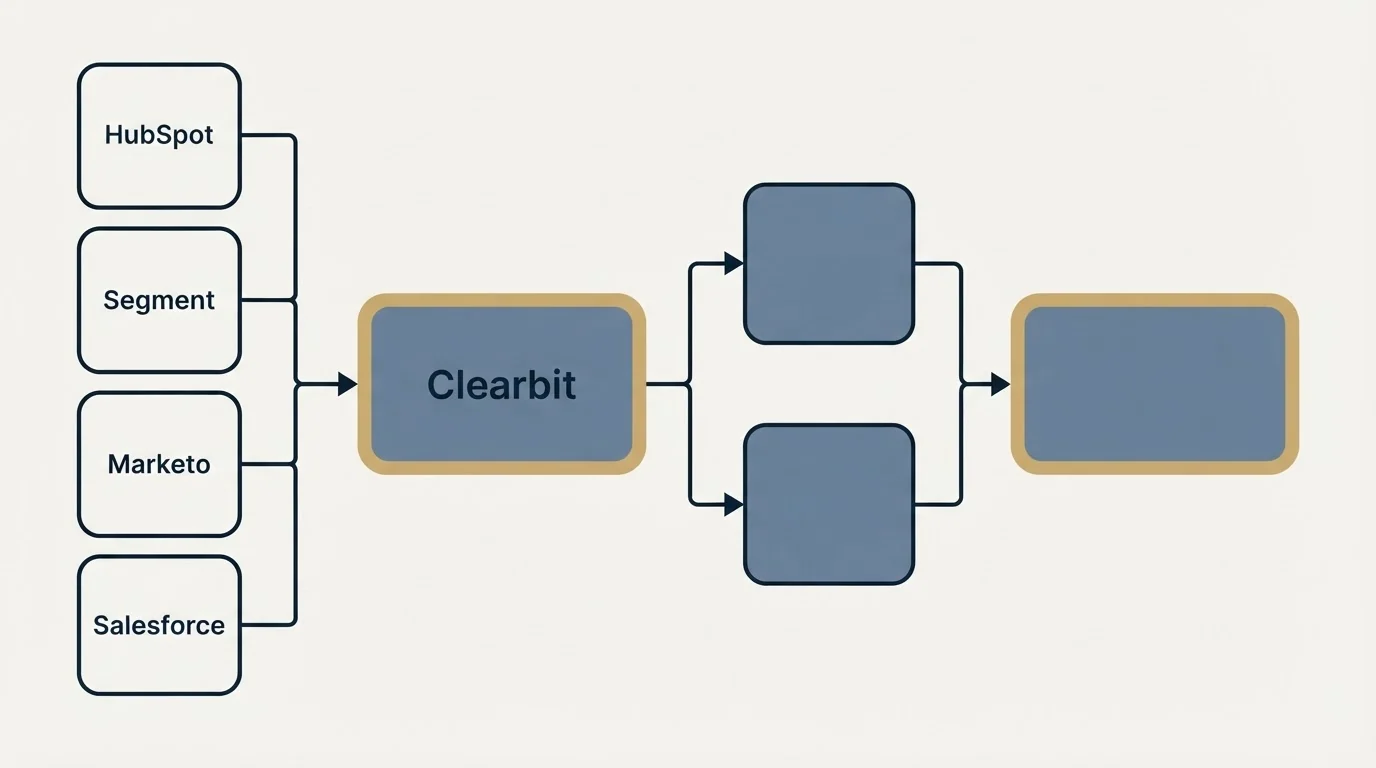 Integration flow: Integration Ecosystem (Clearbit, HubSpot, Segment, Marketo)