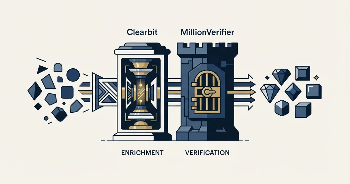 Editorial illustration for Clearbit vs MillionVerifier