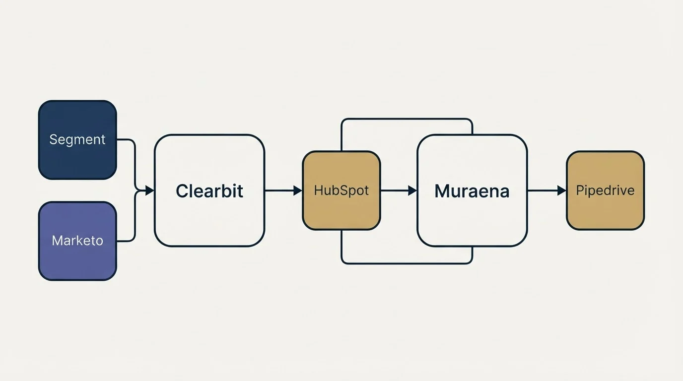 Integration schematic: Integration Ecosystem (Clearbit, Muraena, HubSpot, Segment)