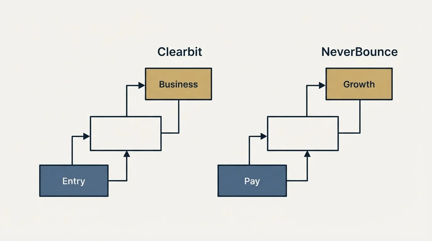 Pricing ladder: Pricing Comparison (Clearbit, NeverBounce, Entry, Pay)