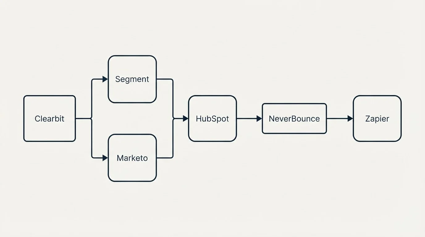 Integration flow: Integration Ecosystem (Clearbit, NeverBounce, HubSpot, Segment)