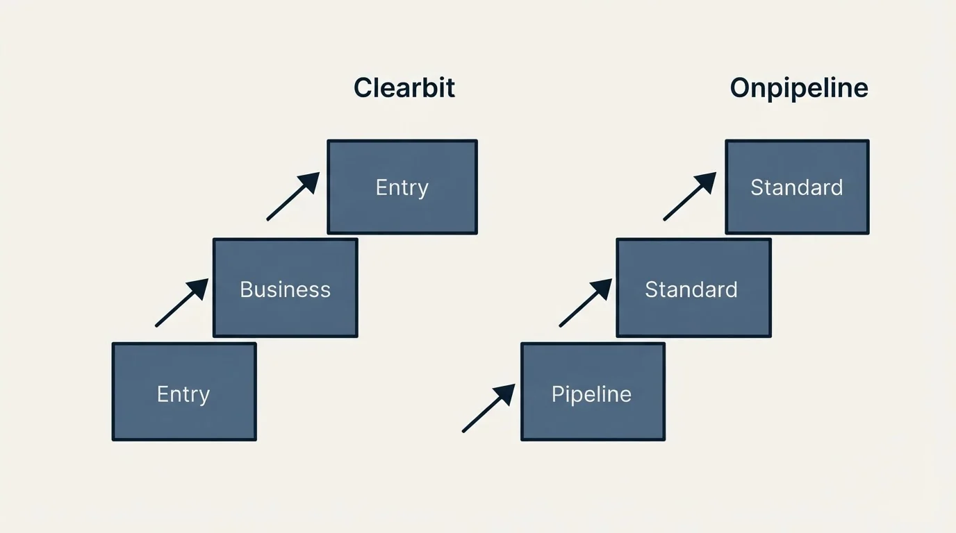 Pricing ladder: Pricing Comparison (Clearbit, Onpipeline, Entry, Pipeline)