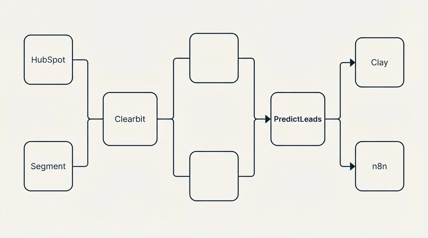 Integration flow: Integration Ecosystem (Clearbit, PredictLeads, HubSpot, Clay)
