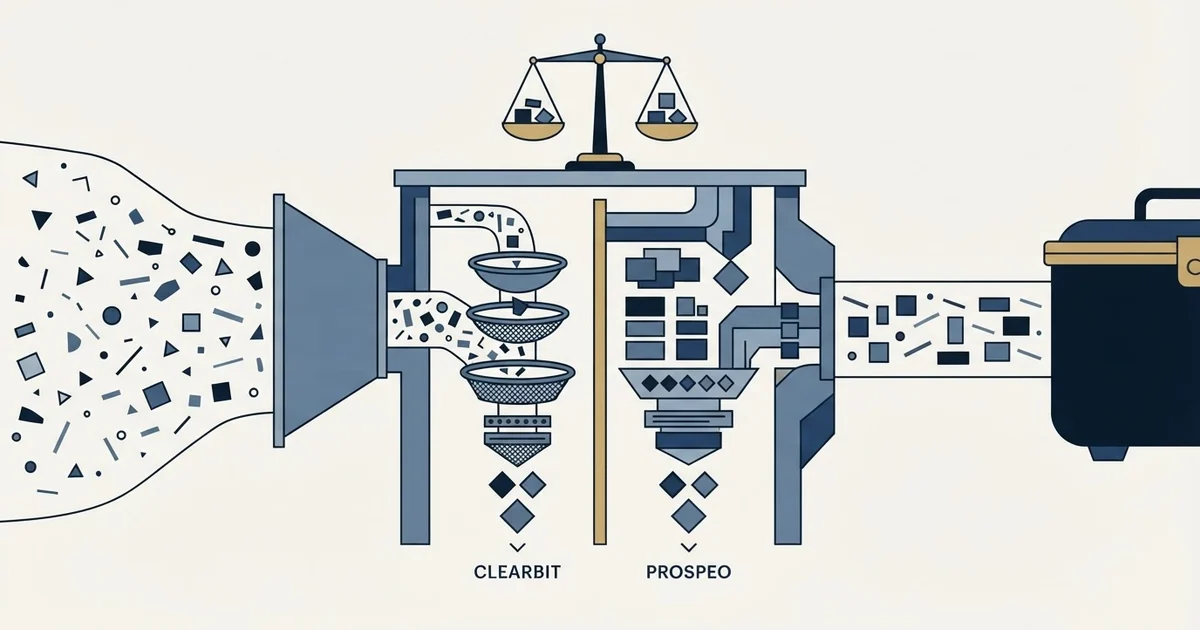 Editorial illustration for Clearbit vs Prospeo